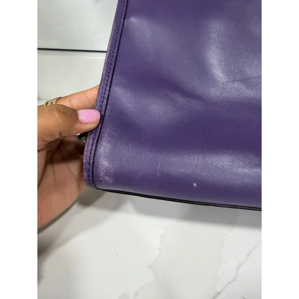 Kate Spade New York Purple Leather Satchel Zip Top Tote Bag Silver Hardware